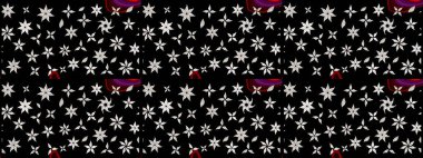 Robot resim. Siyah renkli çiçekler. Raster illüstrasyonu. Şirin çiçek elementleri..