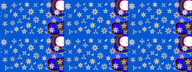 Raster illüstrasyonu. El çizimi çiçekli soyut çizim kalıbı. Mavi renkte çiçekler.