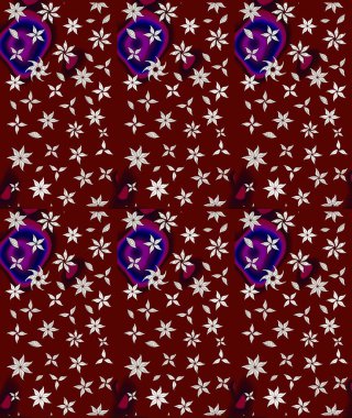 Şirin çiçekli eskiz deseni ve kırmızı renklerde yapraklar, suluboya çiçek deseni, duvar kağıdı, kart veya kumaş için fayanslı. Raster illüstrasyonu.