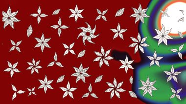 Kırmızı renkte çiçekler. Elle boyanmış suluboya resim çizimi çiçekler ve bitkiler.