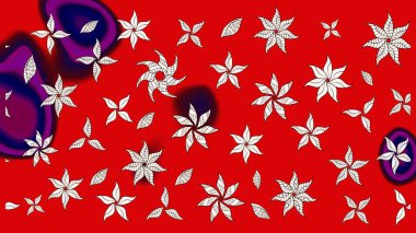 Eskiz arkaplan modeli. Yapraklı çiçekler ve kırmızı renklerde papatya çiçekleri. Raster - stok.