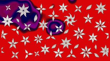 Raster illüstrasyonu. Asya tekstil tarzında. Raster illüstrasyonu. Kırmızı renkte çiçekler. Çiçek desenini çiz.