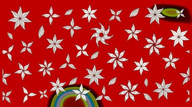 Kırmızı renkli şirin çiçek deseni. Düz Çiçek Elementleri Tasarımı. Raster Modaya uygun kumaş deseni. Renkli Bahar Teması çizim şablonu.