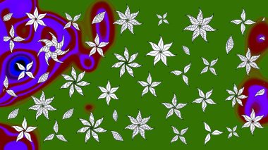 Yeşil renkli çiçekler. Hediye ambalaj kağıdı, tebrik kartları, posterler ve pankart tasarımı. Raster düz çiçek çizim deseni.