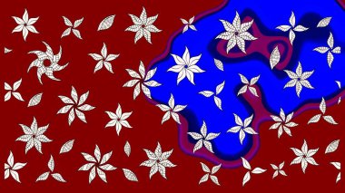 Çiçekli ipek eşarp. 1950-1960 motifleri. Kırmızının üstüne kırmızı. Retro tekstil tasarım koleksiyonu. El çizimi çiçek elementleri ile soyut çizim raster deseni.