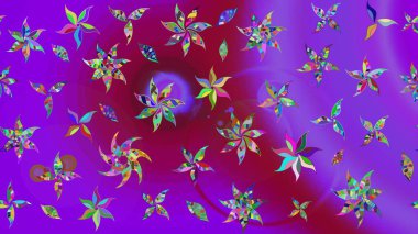 Düz Çiçek Elementleri Tasarımı. Çiçeksel fantezi tasarımı ve parlak bir arka plan çizimi. Renkli Bahar Teması çizim şablonu.