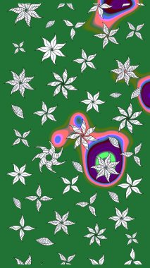 Raster illüstrasyonundaki çiçek desenli çizim. Yeşil renkte çiçekler.