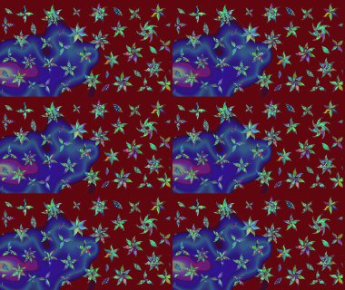 Çiçek süslemeli çizim deseni. Raster illüstrasyonu. Kırmızı renkte çiçekler.