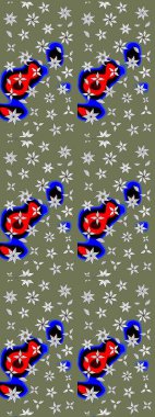 Düz Çiçek Elementleri Tasarımı. Renkli Bahar Teması eskiz kalıbı. Yeşil renkli çiçekler. Raster illüstrasyonunda çiçek deseni çizimi.