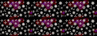 Ağaç dallı bahar çiçekleriyle desen, çiçek siluetiyle siyah renkler. Raster deseni.