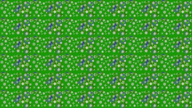 Çiçekli karalama şeklinde Raster çiçek deseni. Raster illüstrasyonu. Yumuşak, yeşil renkte bahar çiçekleri.