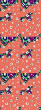 Turuncu renkli etnik çiçekli zarif eskiz deseni. Raster Çiçek İllüstrasyonu güzel tekstil..