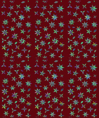 Raster illüstrasyonu. Raster illüstrasyonu. Çiçek desenli çizim. Asya tekstil tarzında. Kırmızı renkte çiçekler.