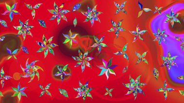 Düz Çiçek Elementleri Tasarımı. Raster illüstrasyonundaki çiçek desenli çizim. Renkli Bahar Teması eskiz kalıbı. Kırmızı renkte çiçekler.