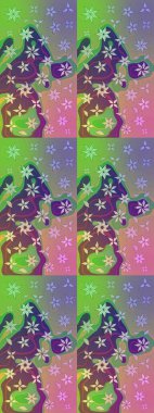 Küçük çiçekteki sevimli çiçek deseni. Bir sürü yeşil ve nötr soyut çiçekli tropik eskiz deseni. Varikologreen ve nötr raster çizimi.