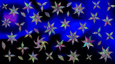 Renkli Bahar Teması eskiz kalıbı. Düz Çiçek Elementleri Tasarımı. Mavi renkli çiçekler. Raster illüstrasyonunda çiçek deseni çizimi.