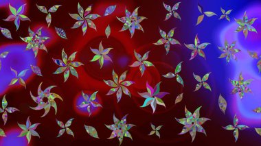 Düz Çiçek Elementleri Tasarımı. Renkli Yaz Temalı eskiz kalıbı. Raster Illustrasyon 'daki Çiçek Deseni' nin son moda çizimi. Kahverengi renkte çiçekler.