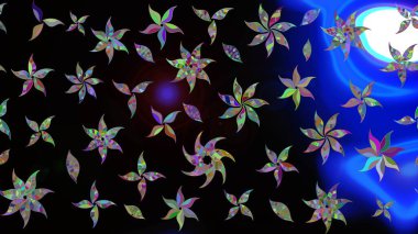 Vadinin çiçekleri siyah renklerde. Soyut etnik raster çizim kalıbı. Çiçekler..