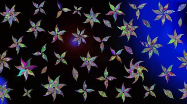 Çiçekli ipek eşarp. El çizimi çiçek unsurları olan soyut çizim raster deseni. Retro tekstil tasarım koleksiyonu. Siyah üstüne siyah. 1950 'ler-1960' lar motifleri.