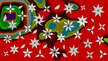 Raster illüstrasyonu. Kırmızı ve kahverengi renklere karalamalar çizilmiş çiçek deseni.