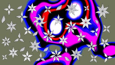 Nazik, narin çiçek arkaplanı. Çiçekli karalama şeklinde Raster çiçek deseni. Yeşil ve siyah renkte çiçekler.