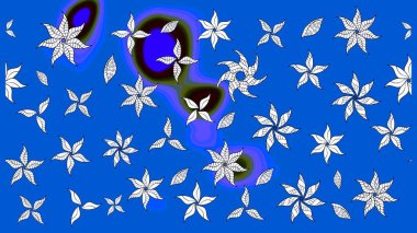 Parlak renkli fantezi çiçekleri, yapraklar, mavi ve nötr renklerde tomurcuklar mavi ve nötr. Suluboya el çizimi elementli çiçek çizimi deseni.