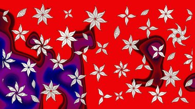 El çizimi çiçek unsurları olan soyut çizim raster deseni. Retro tekstil tasarım koleksiyonu. 1950-1960 motifleri. Kırmızı ve nötr kırmızı ve nötr. Çiçekli ipek eşarp..