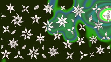 Raster illüstrasyonu. Güzel kumaş deseni. Raster illüstrasyonundaki çiçek desenli çizim. Gri ve yeşil renklerde.