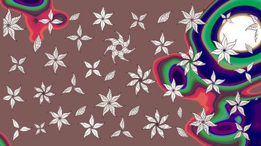 Raster illüstrasyonundaki çiçek desenli çizim. Renkli Bahar Teması eskiz kalıbı. Düz Çiçek Elementleri Tasarımı. Kahverengi ve nötr renkte çiçekler.