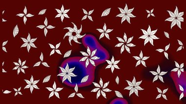 Kırmızı ve nötr renklerde çiçekler. Raster illüstrasyonu. Çiçek desenli çizim. Raster illüstrasyonu. Asya tekstil tarzında.