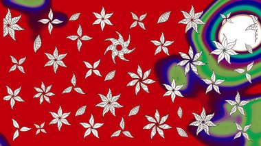 Kırmızı ve nötr renklerde çiçekler. Kumaş desenli papatya çiçekleri ayrıntıları.