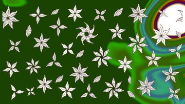 Raster illüstrasyonu. Yumuşak, yeşil ve nötr renklerde bahar çiçekleri. Raster çiçek desenli ve çiçekli..