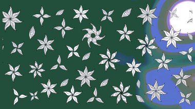 Raster illüstrasyonu. Suluboya tarzında yeşil ve nötr renklerde. Küçük çiçekli bahar deseni çiz.