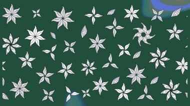 Raster illüstrasyonu. Asya tekstil tarzında. Çiçek desenli çizim. Yeşil ve nötr renklerde çiçekler. Raster illüstrasyonu.