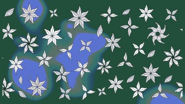 Güzel kumaş deseni. Raster illüstrasyonu. Yeşil ve mavi renklerde. Raster illüstrasyonunda çiçek deseni çizimi.