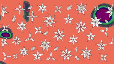 Turuncu ve nötr renklere karalamalar çizilmiş çiçek deseni. Raster illüstrasyonu.