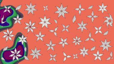 Parmak izi, kumaş, duvar kâğıdı, tekstil için raster dokusu. Renkli grunge, soyut arka planda koloturuncu ve nötr çiçeklerle gelişir. Nakış desenli çiçek deseni..