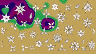 Sarı ve nötr renklerde bahar çiçekleri. Raster illüstrasyonu. Çiçek ve yapraklı karalama şeklinde Raster çiçek deseni.