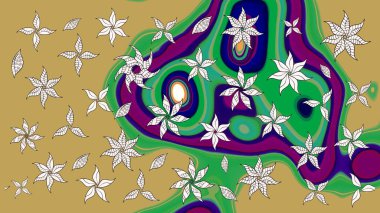 Çiçek desenli raster, sarı ve yeşil çizgi grafik desenli soyut raster arkaplan. Modern stil dokusu.