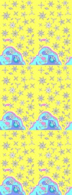 Renkli Yaz Temalı eskiz kalıbı. Güzel kumaş deseni. Güzel eskiz şekli. Yazdır. Düz Çiçek Elementleri Tasarımı. Raster çiçekli arka plan.