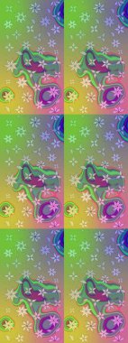 Desen, çizim, çiçek sınırı. Kıvırcık, parlak örgü. Çiçek çelengi. Eski moda arka plan. Güzel, parlak, pürüzsüz kumaş, tuval. Raster illüstrasyonu.