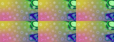 Hediye ambalaj kağıdı, tebrik kartları, posterler ve pankart tasarımı. Raster düz çiçek çizim deseni. Tarafsız ve yeşil renkte çiçekler.