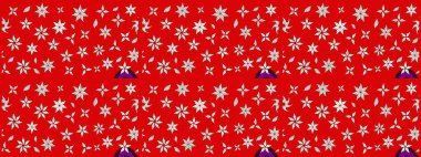 Çiçek desenli çizim. Kırmızı ve nötr renklerde Asya tekstil tarzında. Raster illüstrasyonu.