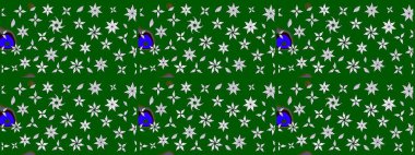 Suluboya çiçekli çiçek deseni. Yeşil ve nötr renklerde Asya tekstil tarzında. Raster illüstrasyonu.