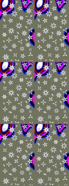 Renkli Bahar Teması eskiz kalıbı. Taslak desenli, modaya uygun kumaş deseni. Raster illüstrasyonu. Düz Çiçek Elementleri Tasarımı. Şirin çiçek elementleri..