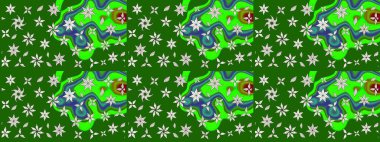 Eskiz arkaplan modeli. Yapraklı çiçekler ve yeşil ve tarafsız renklerde papatya çiçekleri. Raster - stok.