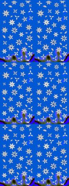 Düz Çiçek Elementleri Tasarımı. Renkli Bahar Teması eskiz kalıbı. Çiçekli çizim şekli. Mavi ve nötr renkte çiçekler.