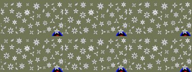 Suluboya çiçekli çiçek deseni. Yeşil ve beyaz renkli Asya tekstili. Raster illüstrasyonu.