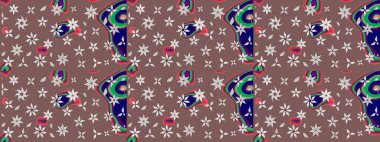 Düz Çiçek Elementleri Tasarımı. Sevimli çiçek raster deseni. Renkli Bahar Teması eskiz kalıbı. Kahverengi ve nötr renkte çiçekler.