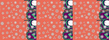 Renkli Bahar Teması eskiz kalıbı. Düz Çiçek Elementleri Tasarımı. Sevimli çiçek raster deseni. Turuncu ve nötr renkte çiçekler.